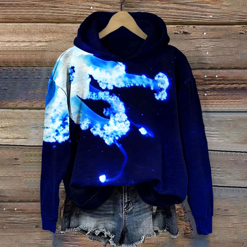 Abstract Octopus Print Long Sleeve Hoodie - Navy Blue - 8XL - image 1