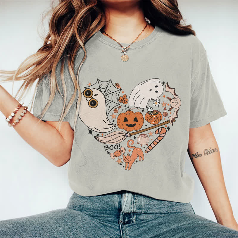100% Cotton Halloween Elements Heart Art T-shirt - Warm Grey - 2XL - image 9