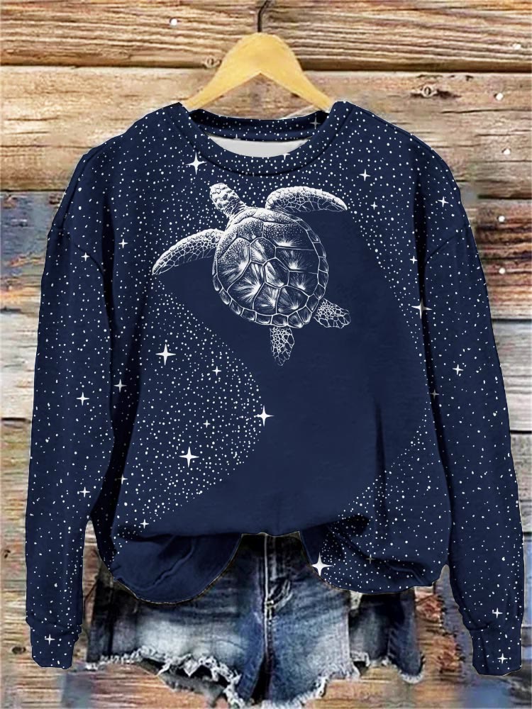 Women's Starry Turtle Print Casual Sweatshirt
