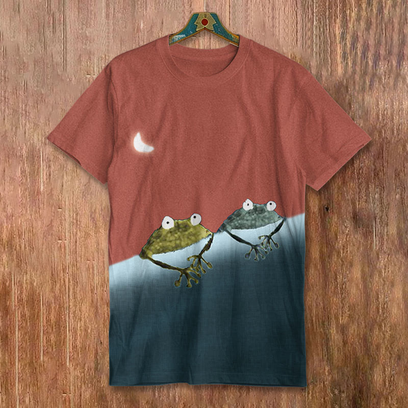 Simple Frog Color Block Print Short-sleeved Men's Casual T-shirt