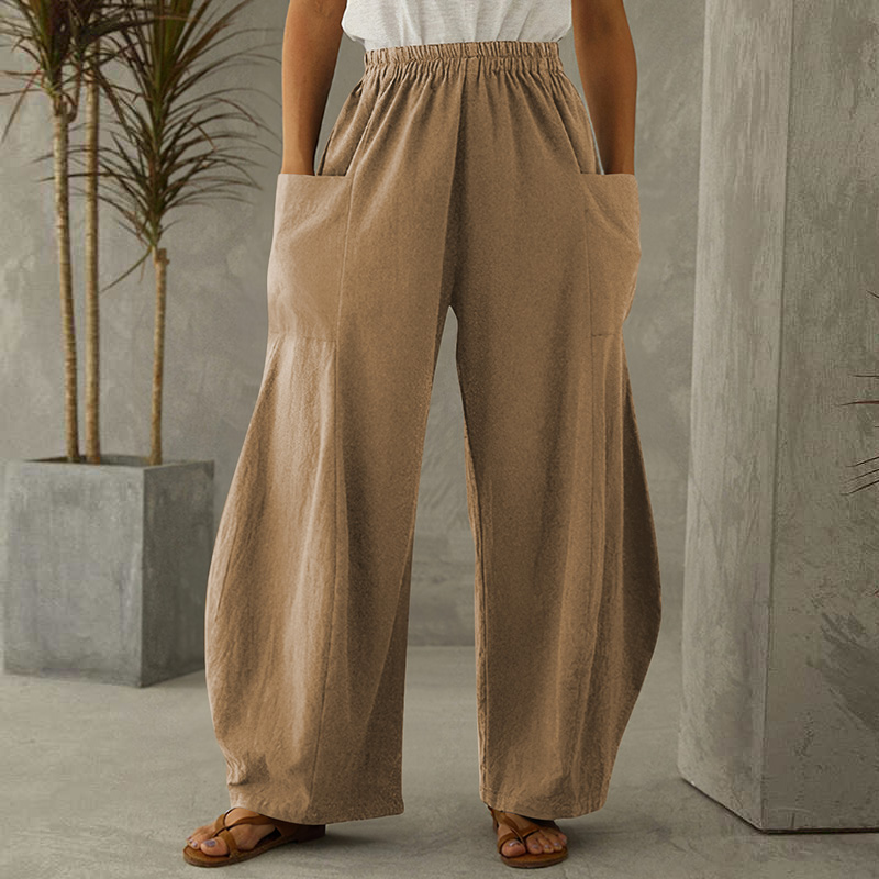 Solid Color Pockets Loose Casual Pants - Khaki - 6XL - image 4