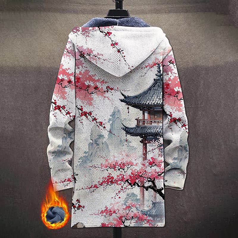 Retro Japanese Sakura Art Print Unisex Plush Thick Long-sleeved Fleece Jacket Coat - image 3