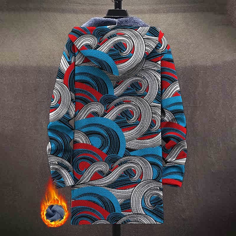 Retro Abstract Art Waves Print Unisex Plush Thick Long-sleeved Fleece Jacket Coat - image 3