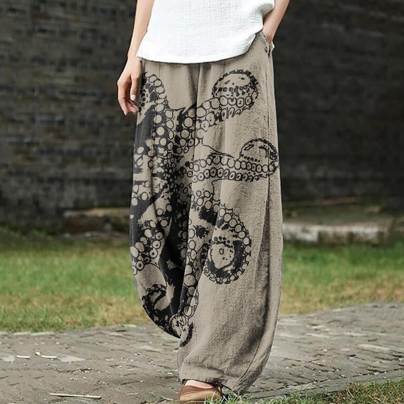 Dashingsoul Octopus Asymmetric Print Casual Pants