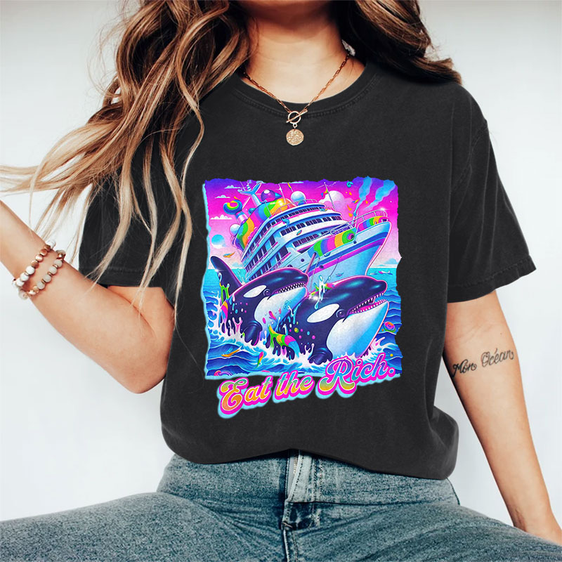 100% Cotton Eat The Rich Whale T-shirt - Black - 2XL - image 1