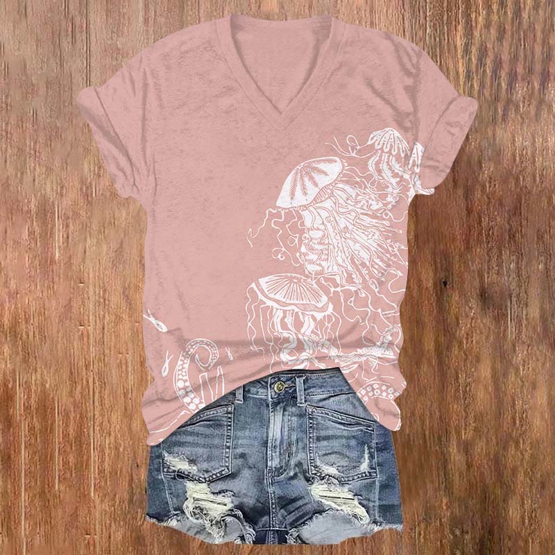 Funny Abstract Jellyfish Art T-shirt - Pink - US32-34(5XL) - image 3