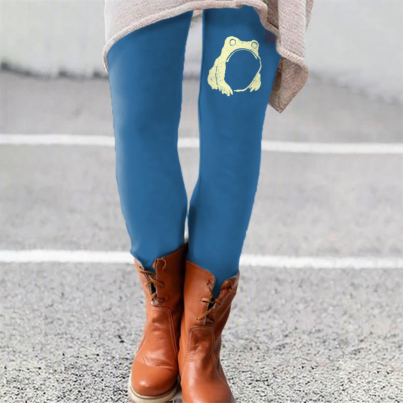 Frog Ancient Japanese Art Print Leggings - Blue - 5XL - image 2