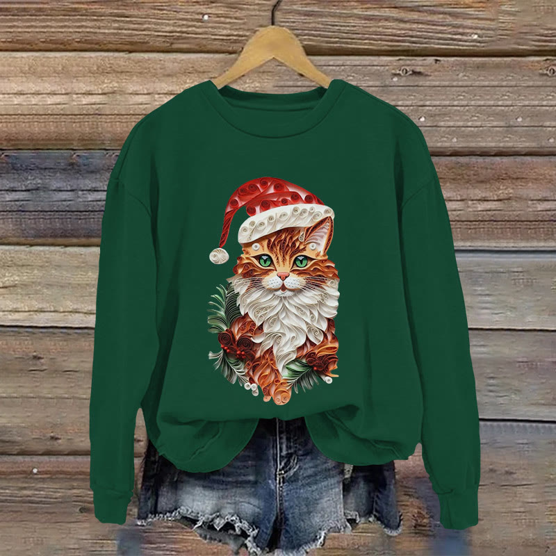 Christmas Colorful Cat Origami Print Long Sleeved Sweatshirt - Green - US16-18(2XL) - image 4