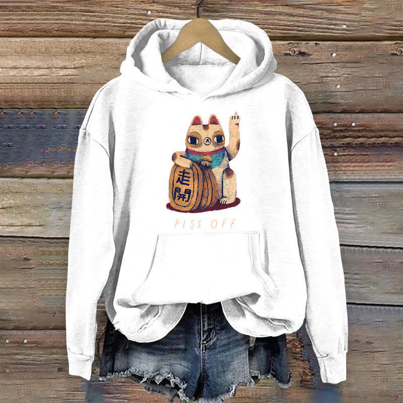 100% Cotton Funny Piss Off Cat Print Women's Hoodie - White - 2XL - image 6