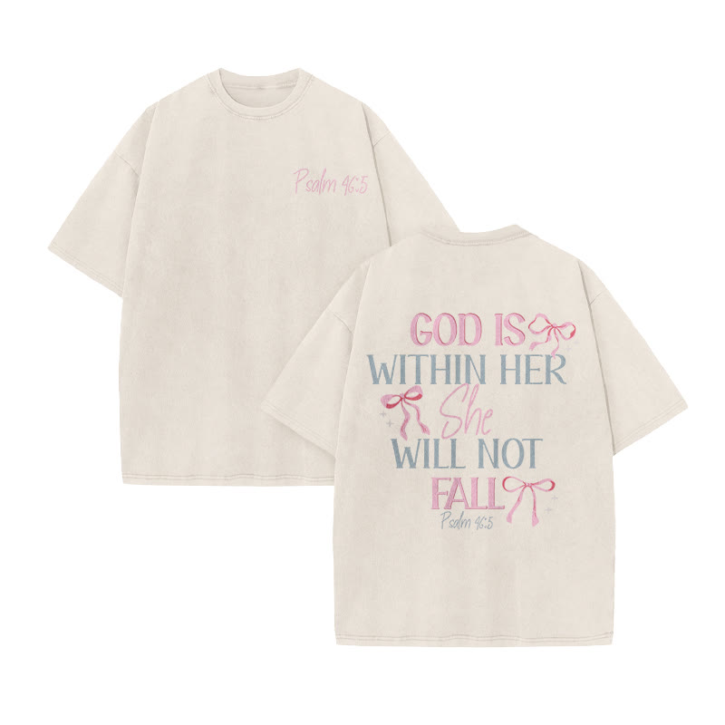 God Is Within Her Psalm 46:5 Print Acid Washed T-shirt - Beige - US20-22(3XL) - image 3