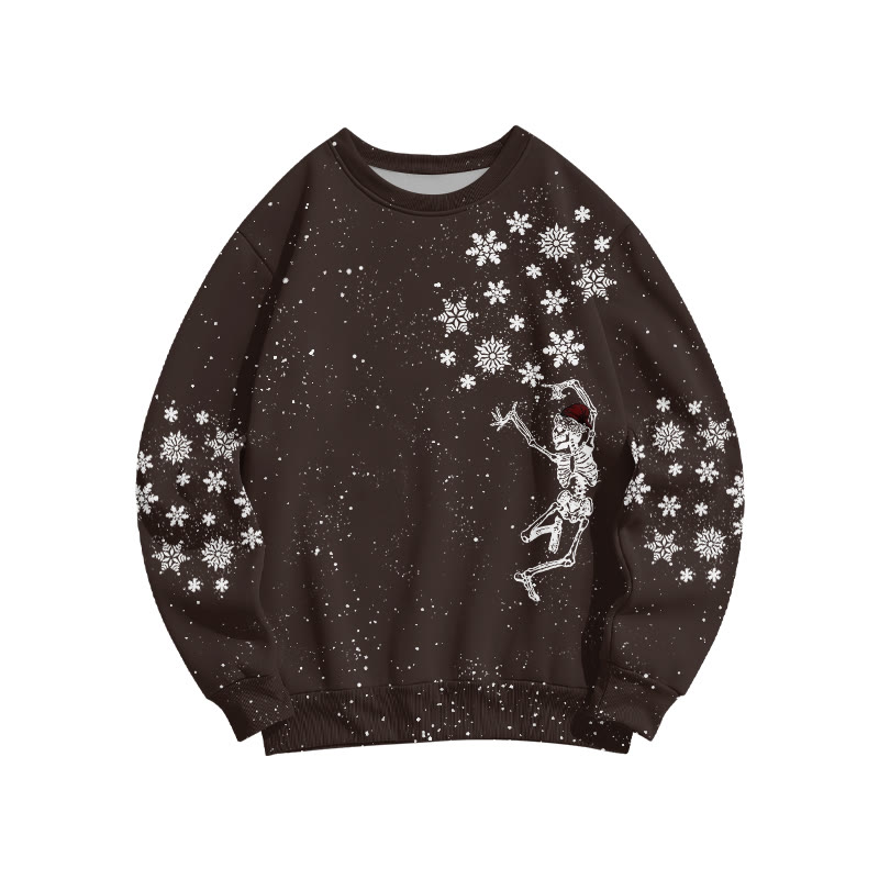 Unisex Dancing Skeleton Wearing Santa Hat Christmas Print Sweatshirt - Coffee - 6XL - image 6