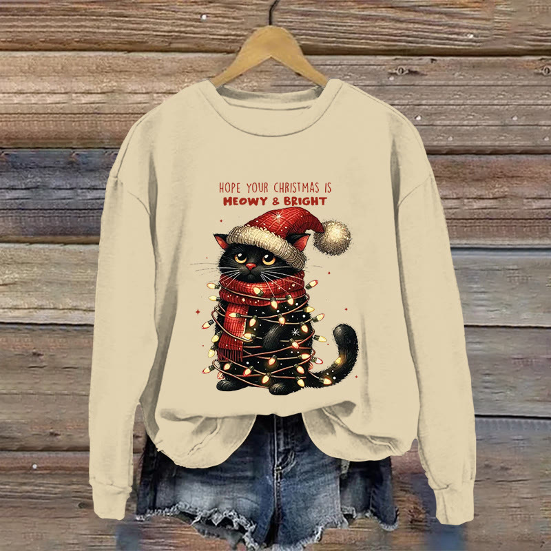 Christmas Cat Pattern Print Long Sleeve Sweatshirt - Apricot - US16-18(2XL) - image 2