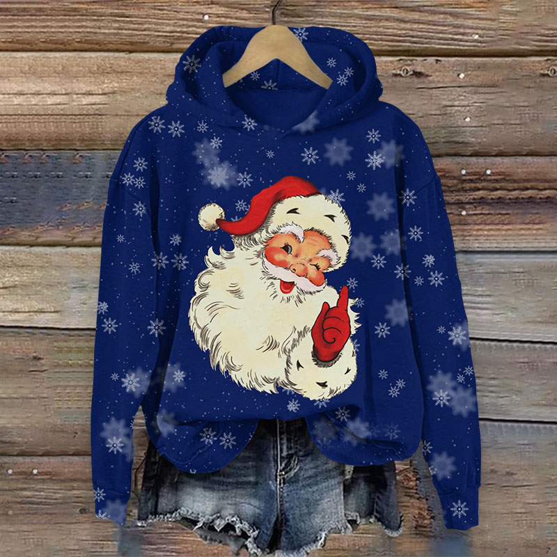 Christmas Snowflake Pleasant Santa Claus Print Long Sleeve Hoodie - Blue - US44-46(8XL) - image 2