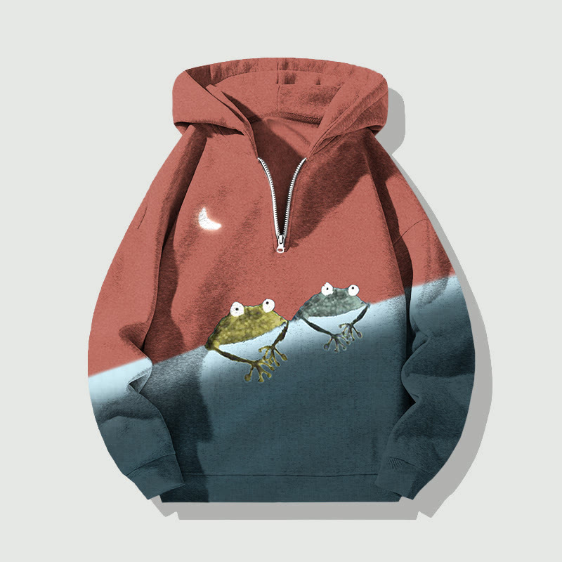 Unisex Simple Frog Color Block Half Zip Hoodie - Caramel - US32-34(5XL) - image 4