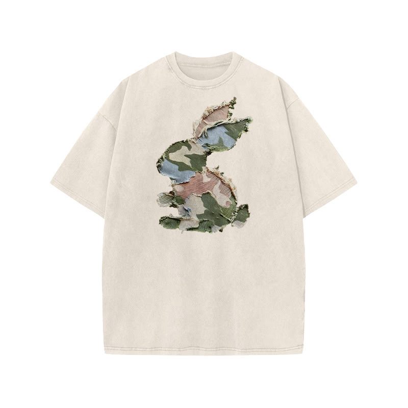 Unisex Easter Camouflage Bunny Irregular Pattern Pattern Art Print Acid Washed T-shirt - Apricot - US20-22(3XL) - image 4