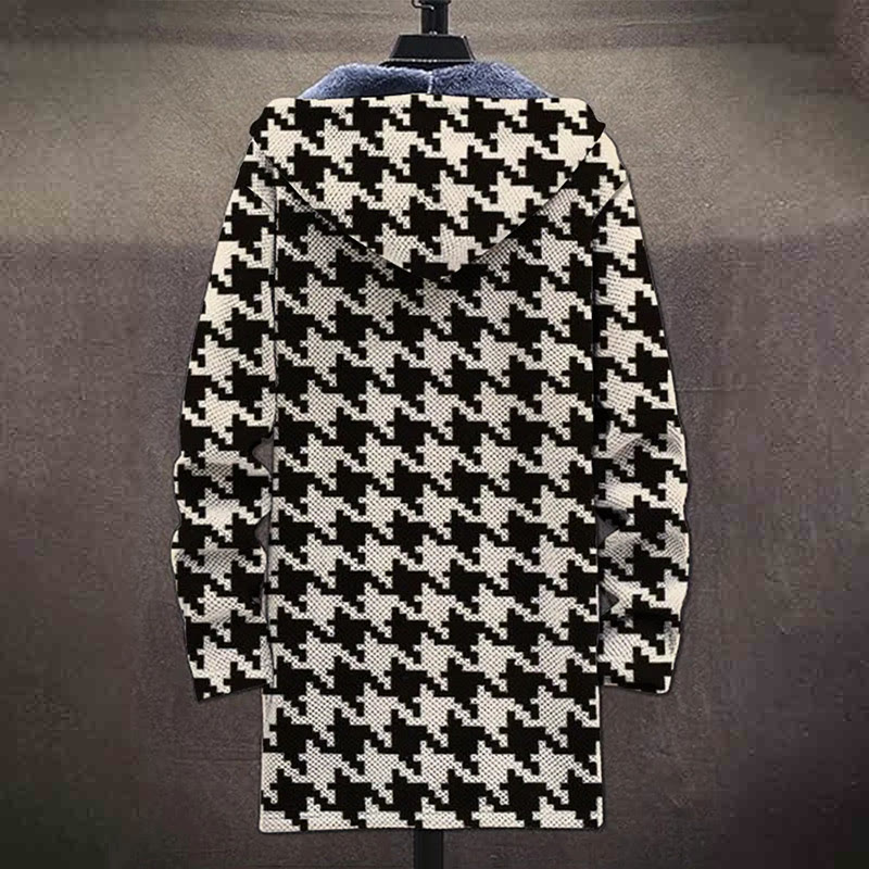 Vintage Classic Black And White Houndstooth Print Unisex Plush Thick Long-sleeved Fleece Jacket Coat - image 4