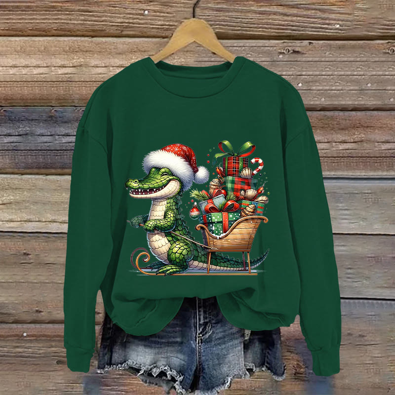 Christmas Dinosaur  Pattern Print Long Sleeve Sweatshirt - Green - US16-18(2XL) - image 3