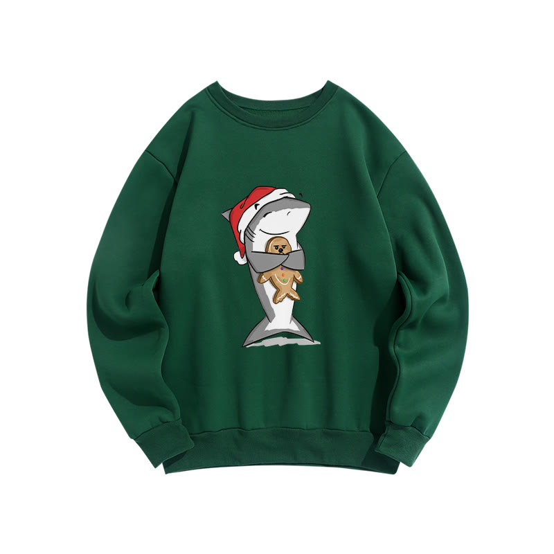 Christmas Lovely Shark Holding Gingerbread Man Print Crew Neck Sweatshirt - Green - US16-18(2XL) - image 7