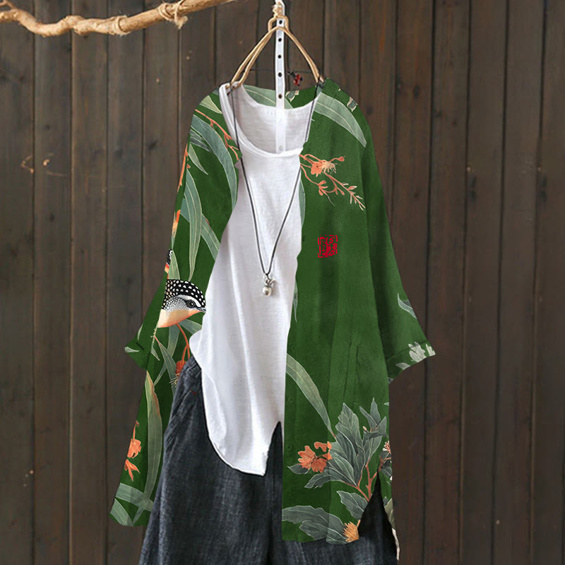 Japanese Vintage Little Bird Pattern Print Cardigan - image 8