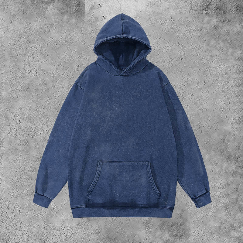 Unisex 100% Cotton Solid Color Washed Hoodie  - Blue - 3XL - image 5