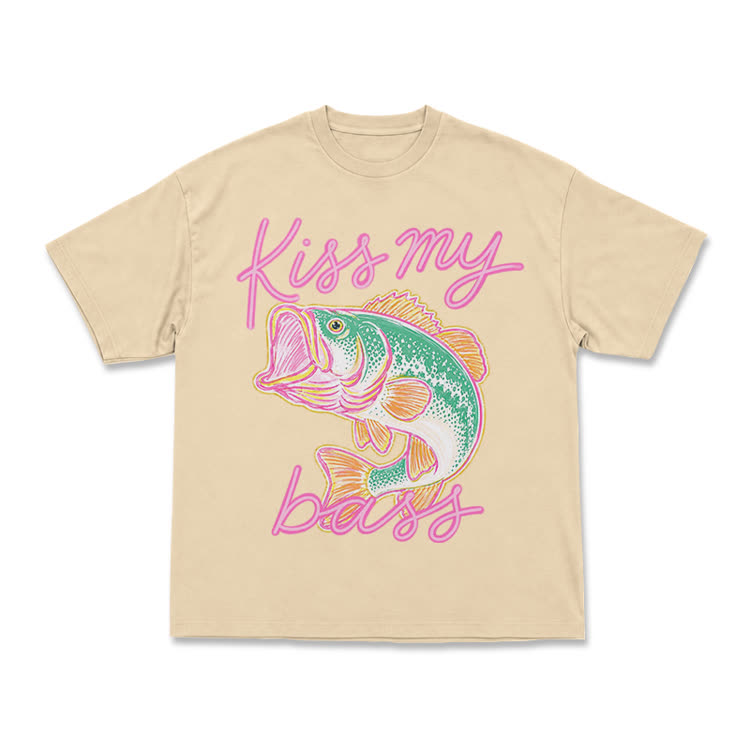 Casual Kiss My Bass Fish Graphic T-Shirt - Apricot - US16-18(2XL) - image 4