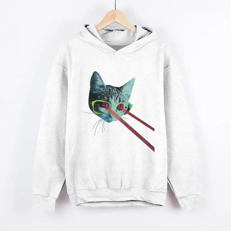 Unisex Funny Laser Eyed Cat Pattern Long Sleeved Hoodie - White - US44-46(8XL) - image 5