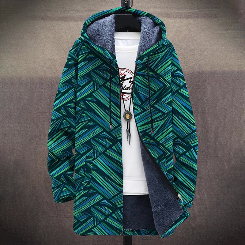 Geometric Elements Stripes Glitter Colorful Lines Print Unisex Plush Thick Long-sleeved Fleece Jacket Coat - image 2