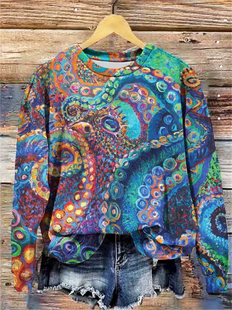 Multicolor Octopus Oil Painting Art Print Sweatshirt
