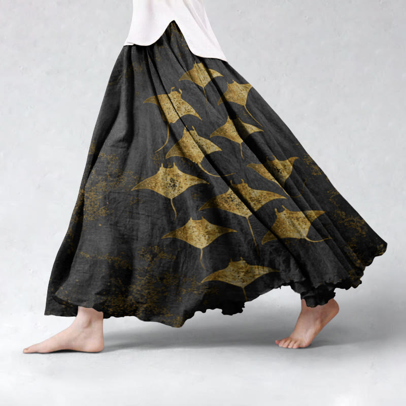 Vintage Manta Ray Art Print Skirt - Golden - 5XL - image 6