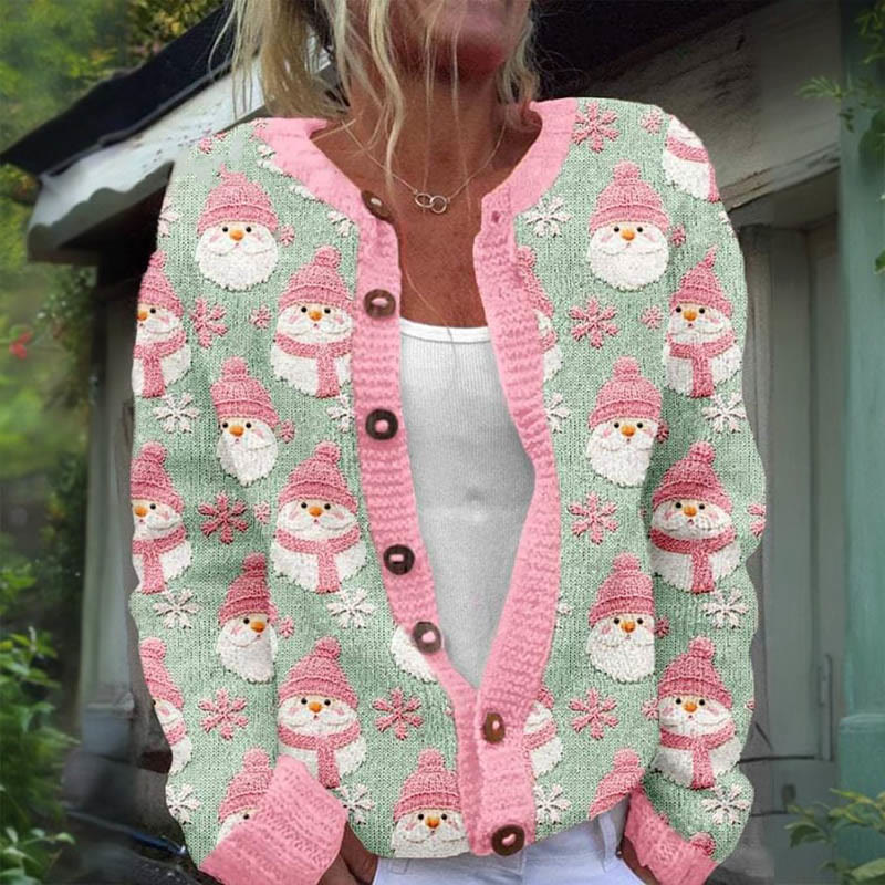 Women's Lovely Christmas Santa Snow Art Print Buttoned Cardigan Sweater - image 2
