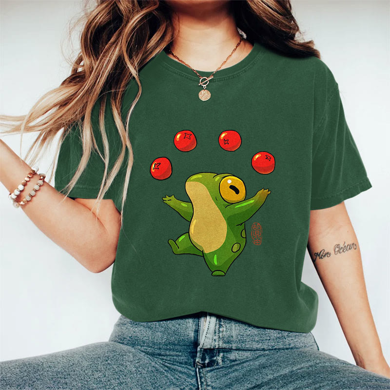 100% Cotton Funny Frog Art Print Casual T-shirt - Green - 2XL - image 7