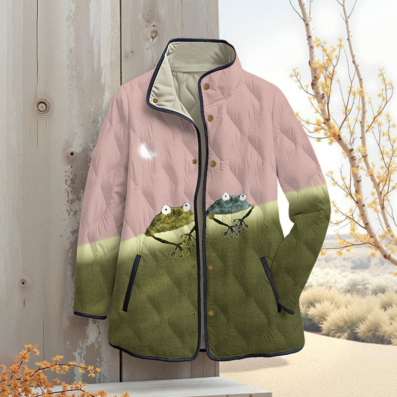 Simple Frog Color Block Outerwear Jackets - Pink - 4XL - image 4