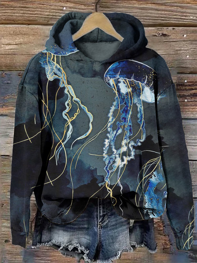 Metallic Ocean Jellyfish Art Print Cozy Hoodie