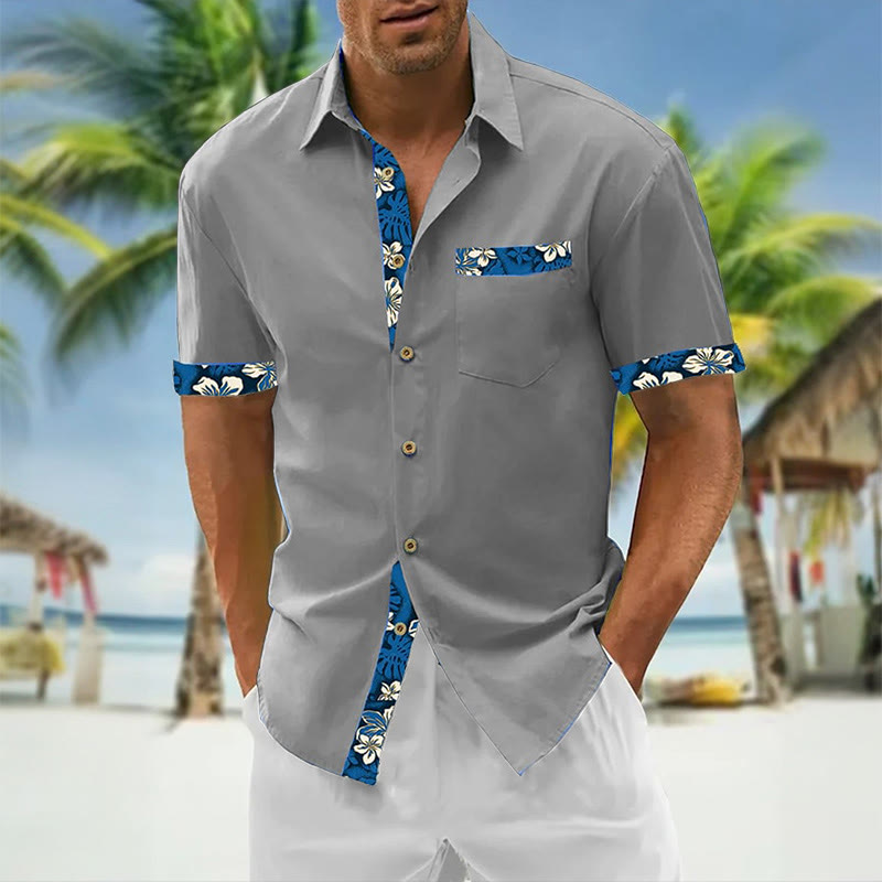 Men's Resort Style Contrast Print Casual Short Sleeve Shirt - Grey - 5XL - image 5
