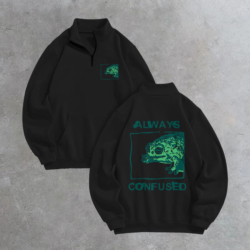 Unisex Always Confused Frog Print Zip Sweatshirt - Black - US16-18(2XL) - image 5