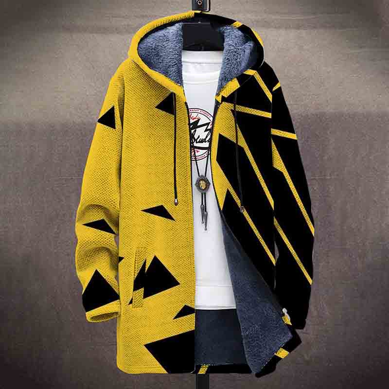 Abstract Yellow And Black Mesh Pattern Print Unisex Plush Thick Long-sleeved Fleece Jacket Coat - image 2