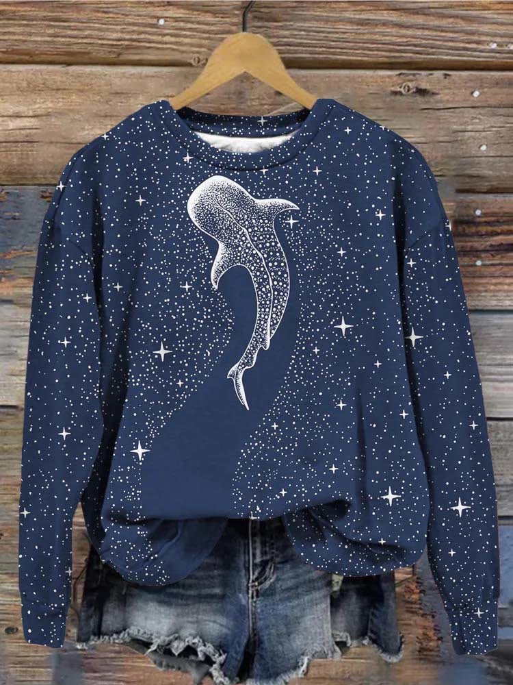Starry Whale Art Print Sweatshirt - Navy Blue - 5XL - image 1