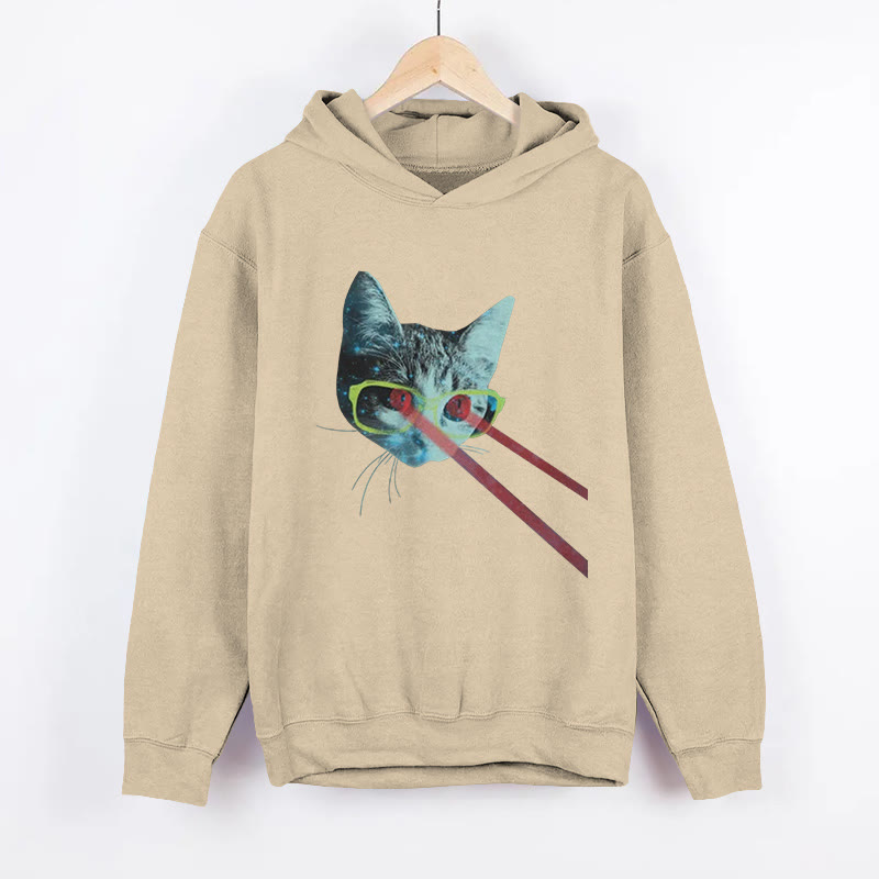 Unisex Funny Laser Eyed Cat Pattern Long Sleeved Hoodie - Apricot - US44-46(8XL) - image 4