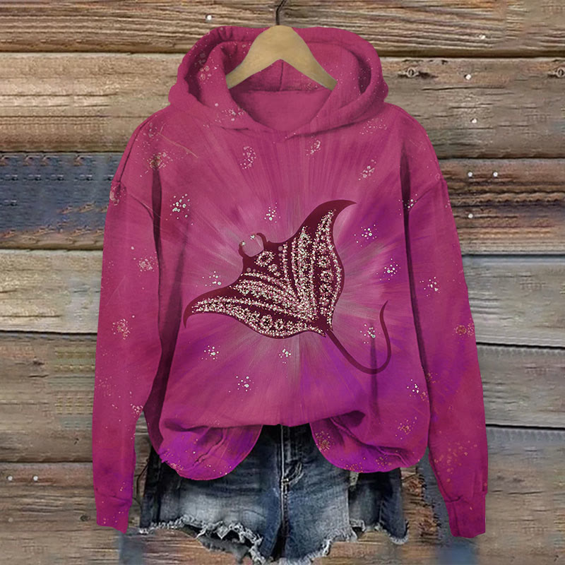 Ocean Art Golden Manta Ray Print Long Sleeve Hoodie - Rose - US44-46(8XL) - image 2