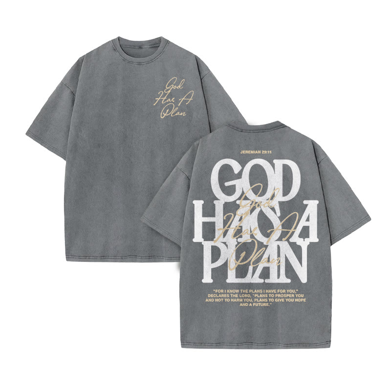 Jeremiah 29:11 God Has A Plan Print Acid Washed T-shirt - Grey - US20-22(3XL) - image 5