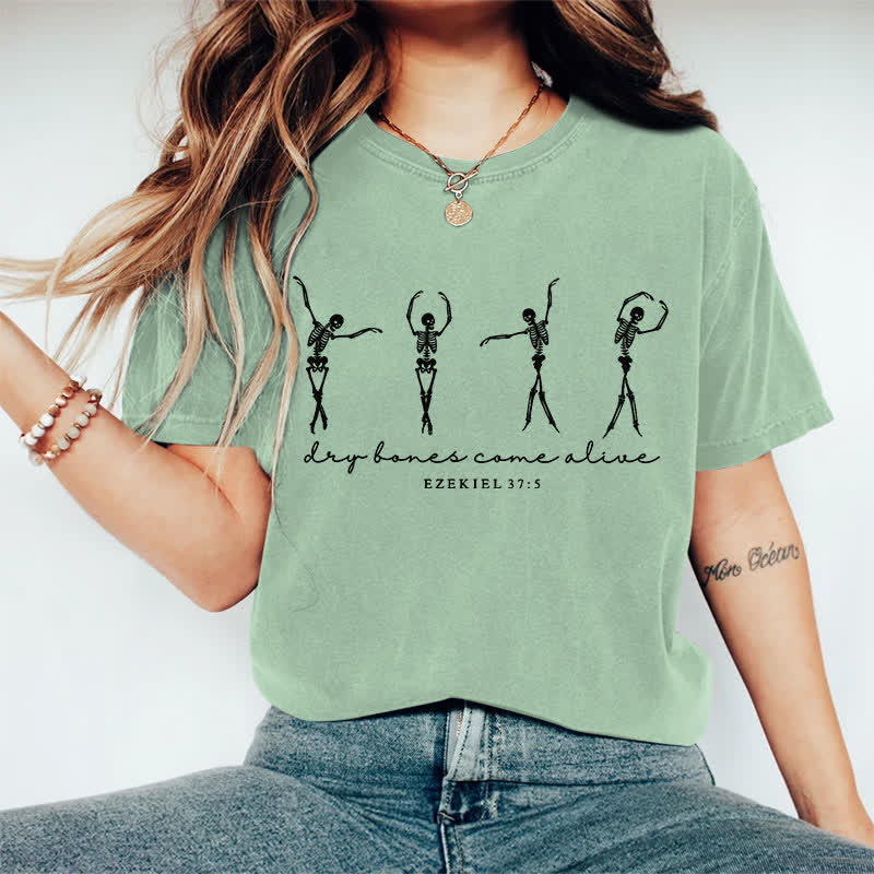 100% Cotton Women's Dancing Skeleton Man Halloween Art Print Casual T-shirt - Green - 2XL - image 10