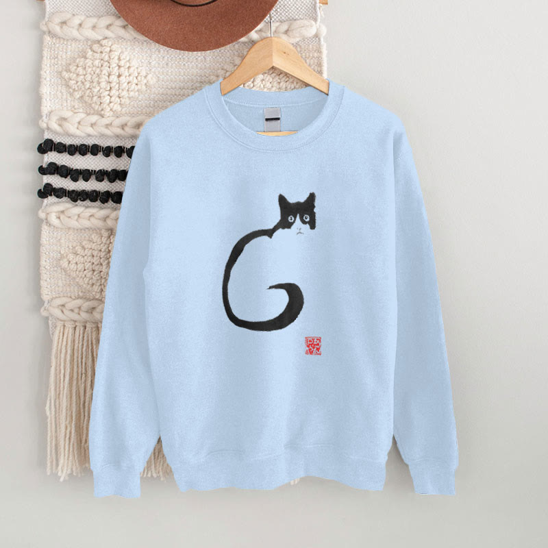 100% Cotton Japanese Neko Print Casual Fleece Sweatshirt