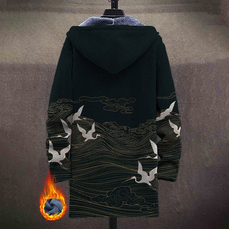 Mysterious Oriental Abstract Silver Auspicious Clouds And Cranes Print Unisex Plush Thick Long-sleeved Fleece Jacket Coat - image 3