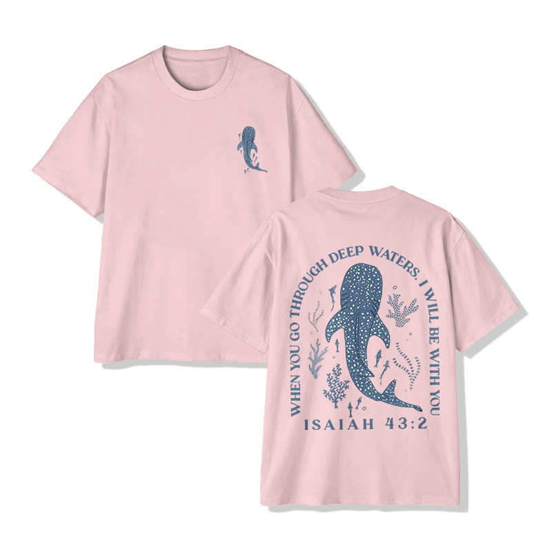 Unisex Isaiah 43:2 When You Go Through Deep Waters Print Short Sleeve Crew Neck T-shirt - Pink - 2XL - image 6