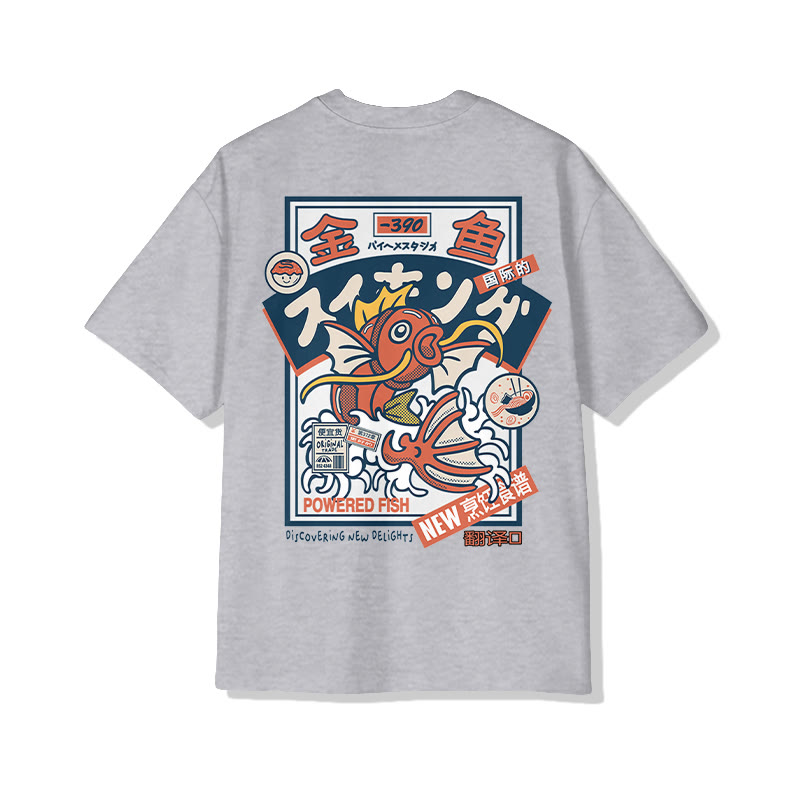 Unisex Koi King Print Short Sleeve Crew Neck T-Shirt - Grey - 2XL - image 5