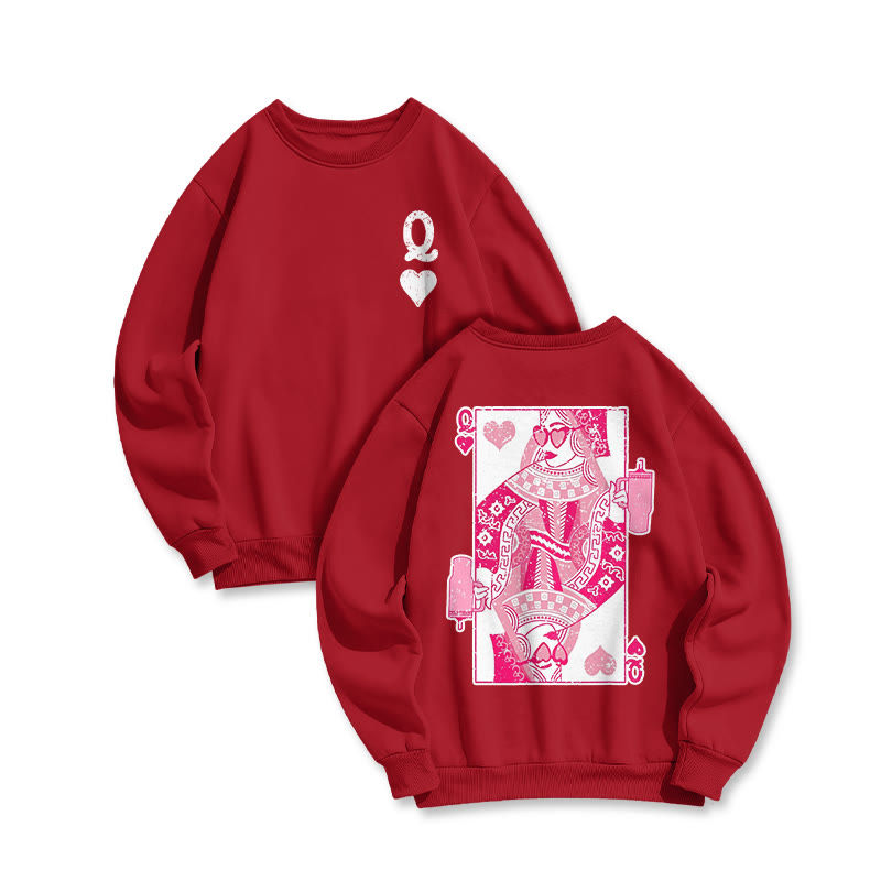 Queen Of Hearts Print Crew Neck Sweatshirt - Red - US16-18(2XL) - image 8