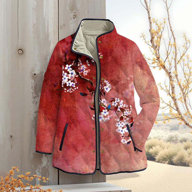 Japanese Antique Pear Blossom Ink Painting Print Outerwear Jackets - Red - 4XL - image 2
