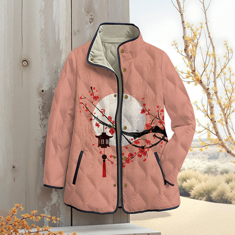 Japanese Sun & Lantern On Plum Blossom Art Print Outerwear Jackets - Pink - 4XL - image 6