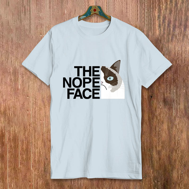 100% Cotton Funny The Nope Face Cat Print T-shirt - Blue - 2XL - image 5