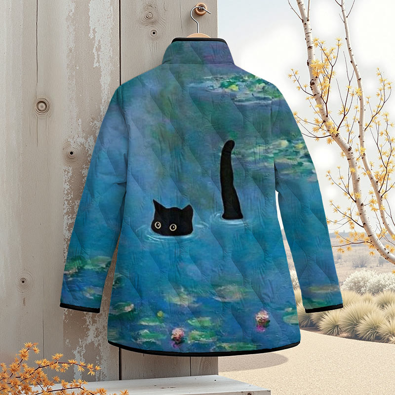 Women's Oil Painting Cat Print Outerwear Jackets - image 2
